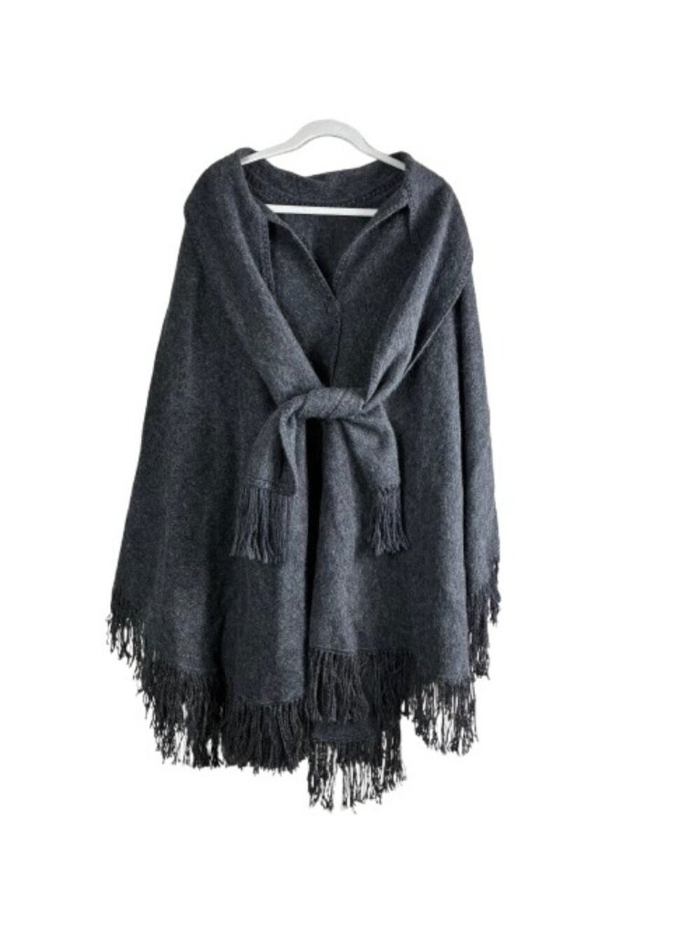 VTG Y2K Alpaka Fashions 100% Alpaca Wool Poncho Scarf Jacket Peru Charcoal Gray